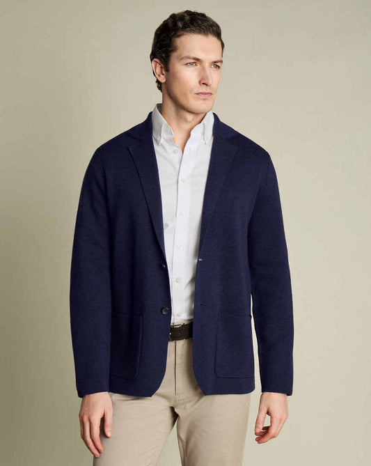 Blazer en laine mérinos - bleu marine