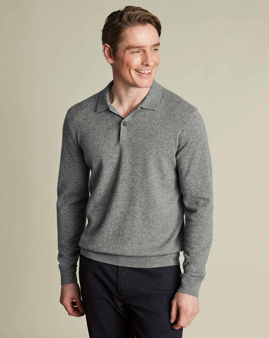 Pull polo en cachemire - gris