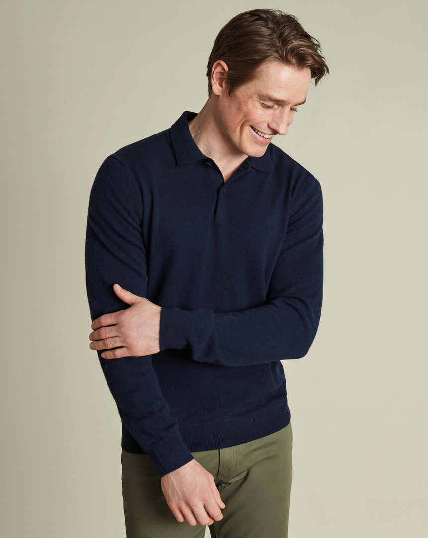 pull polo en cachemire - bleu marine